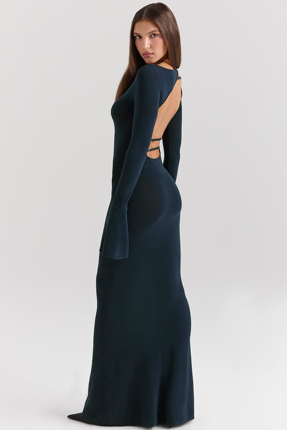 midnight blue silky knit maxi dress