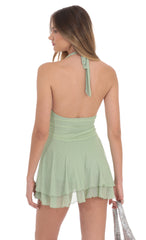Mesh Halter Romper in Mint Green
