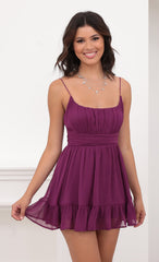 Ruffled Chiffon Dress in Magenta