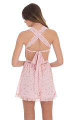 Floral Strappy Back Bows Dress in Pink