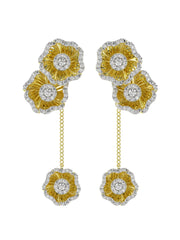 Halo Flower Yellow Gold Drop Earrings