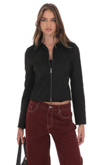 Suede Zip-Up Jacket in Black