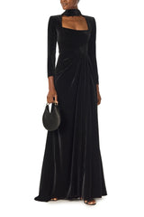 Long Sleeve Velour Gown With Scarf