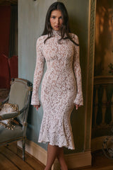 vintage ivory lace fitted midi dress