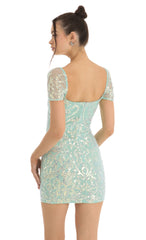 Glitter Short Sleeve Bodycon Dress in Teal