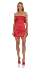 Satin Bodycon Mini Dress in Red