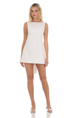 High Neck Back Bow Dress in White