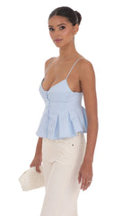 Pinstripe Pleated Flare Top in Sky Blue