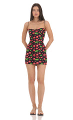 Cherry Print Bodycon Dress in Black