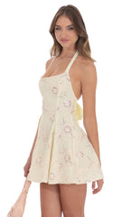 Floral Halter Open Back Dress in Cream