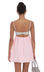 Two Toned Striped Babydoll Dress in Pink