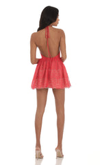 Lace Halter Dress in Red