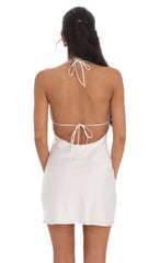 Lace Satin Halter Dress in White