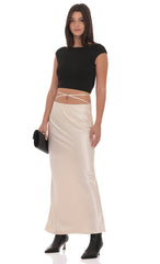 Satin Wrap Maxi Skirt in Champagne