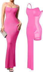 Popilush Summer Maxi Dress for Women - Cocktail Shapewear Dresses Built-in Bra Adjustable Straps Vacation Long Slip