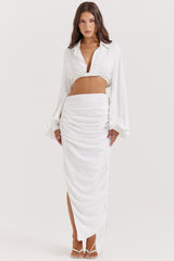 white gathered maxi skirt