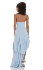 Strapless Ruffle Asymmetrical Maxi Dress in Blue