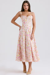 pink meadow print cotton midi sundress