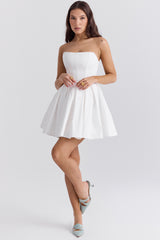 white strapless pleated mini dress