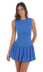 High Neck Bubble Dress in Blue
