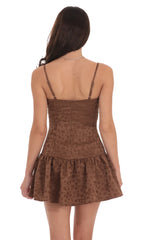 Floral Double Bow Drop Waist Dress in Brown