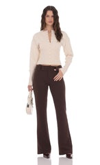 Low Rise Boot Cut Pants in Brown