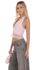 Motif V-Neck Halter Top in Pink