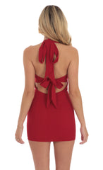 Halter Bodycon Dress in Rose Red