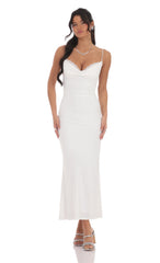 Ruched Cowl Neck Maxi Dress in White