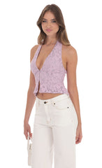 Lace V-Neck Halter Top in Lilac