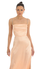 Rhinestone Maxi Dress in Peach