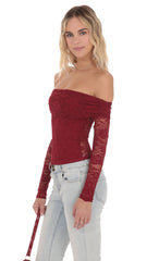 Lace Off Shoulder Top in Burgundy