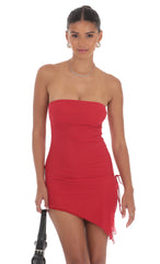 Mesh Strapless Side Ruched Dress in Red