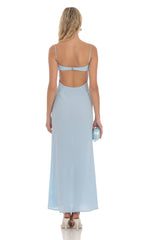 Lace Trim Maxi Dress in Light Blue
