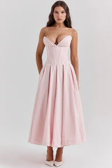 ballerina pink strapless midi dress