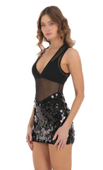Mesh Sequin Skirt Dress in Black