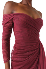 Off The Shoulder Draped Tulle Gown