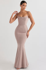 mushroom satin fishtail gown