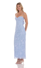 Floral Back Tie Maxi Dress in Light Blue