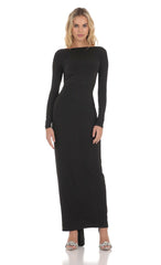 Bodycon Open Back Maxi Dress in Black