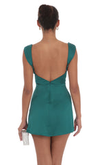 Cowl Neck Satin Slit Dress in Teal