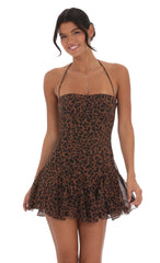 Halter Flare Dress in Cheetah Print