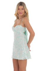 Sequin Embroidered Babydoll Dress in Seafoam