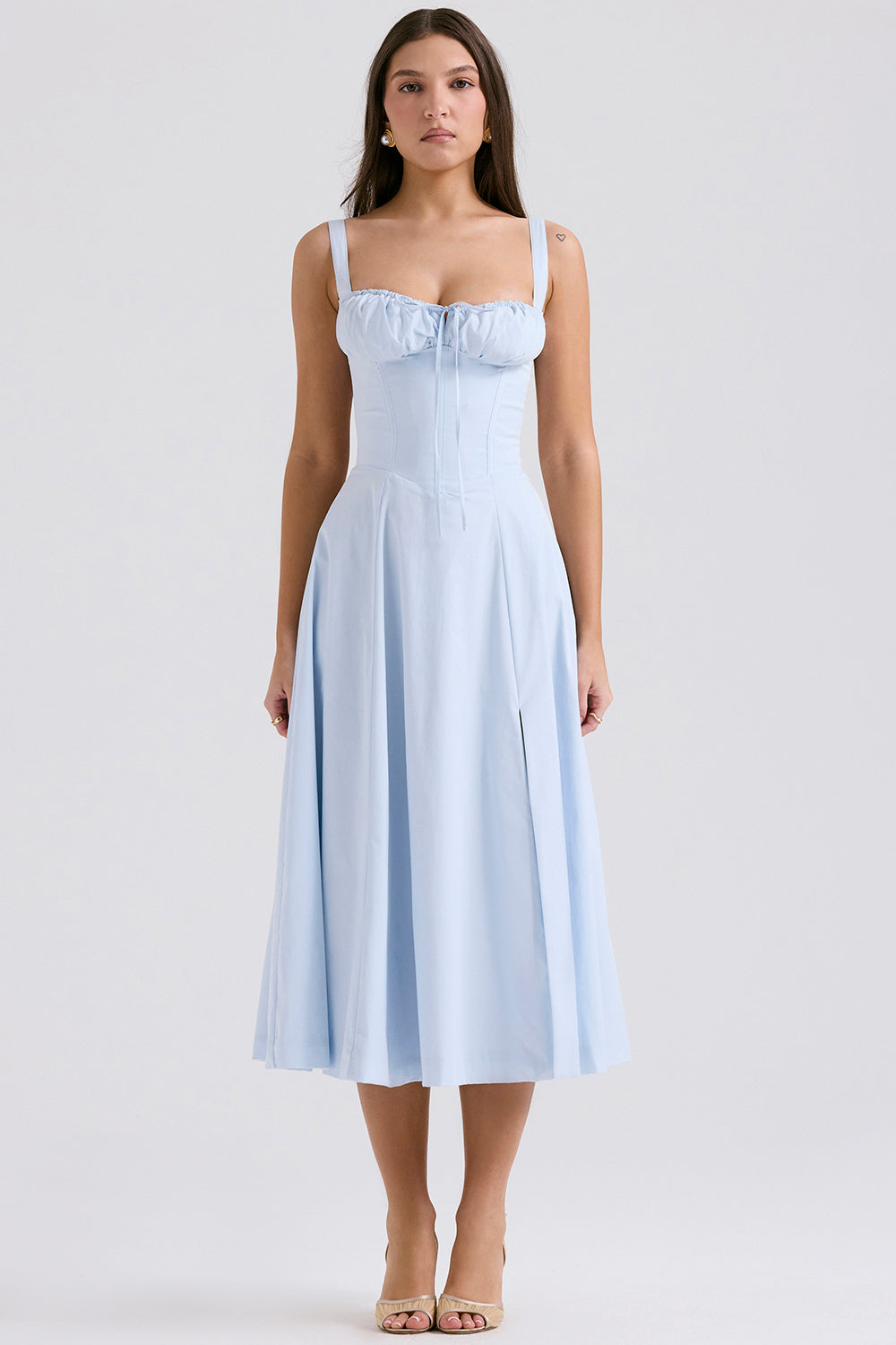 soft blue cotton bustier sundress