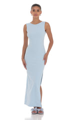Open Back Bodycon Maxi Dress in Light Blue