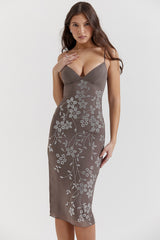 smoke crystal embellished midi dress