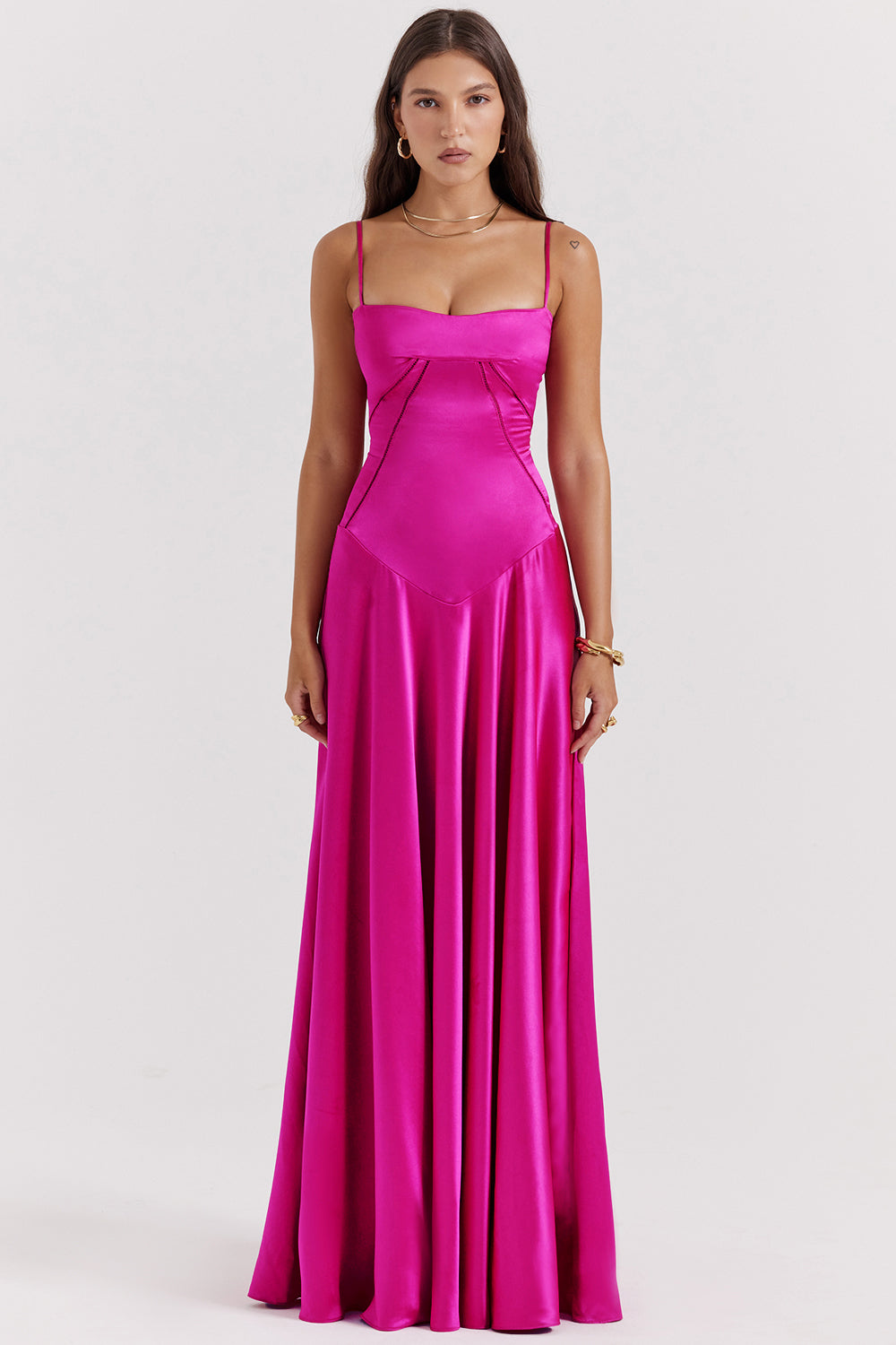 fuchsia lace up maxi dress