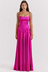 fuchsia lace up maxi dress