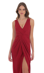 V-Neck Slit Maxi Dress in Red