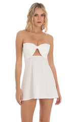 Bow Cutout Strapless Dress in White